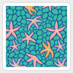 SEA STARS Coastal Ocean Starfish with Pebbles in Summer Pink Purple Orange Turquoise - UnBlink Studio by Jackie Tahara Sticker